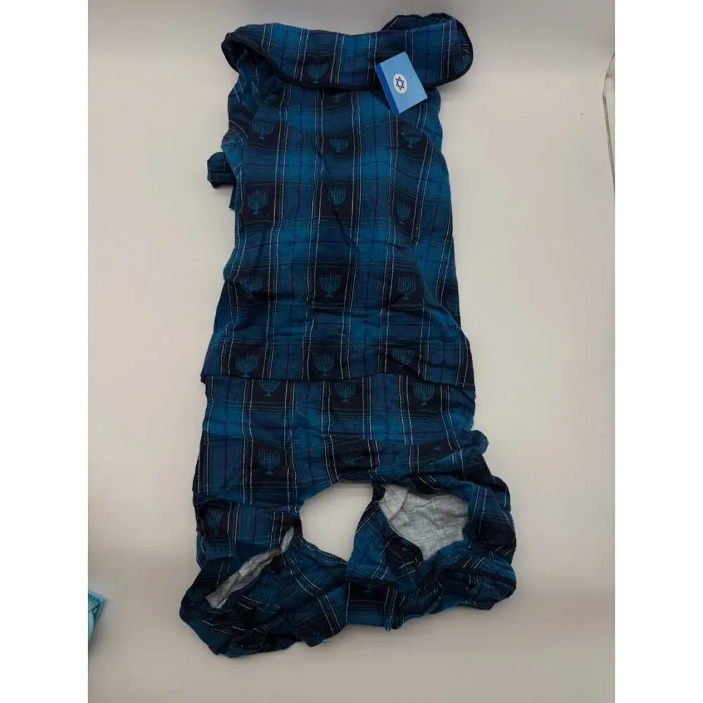 Hanukkah Flannel Dog Family Blue Warm Pajamas size  Large